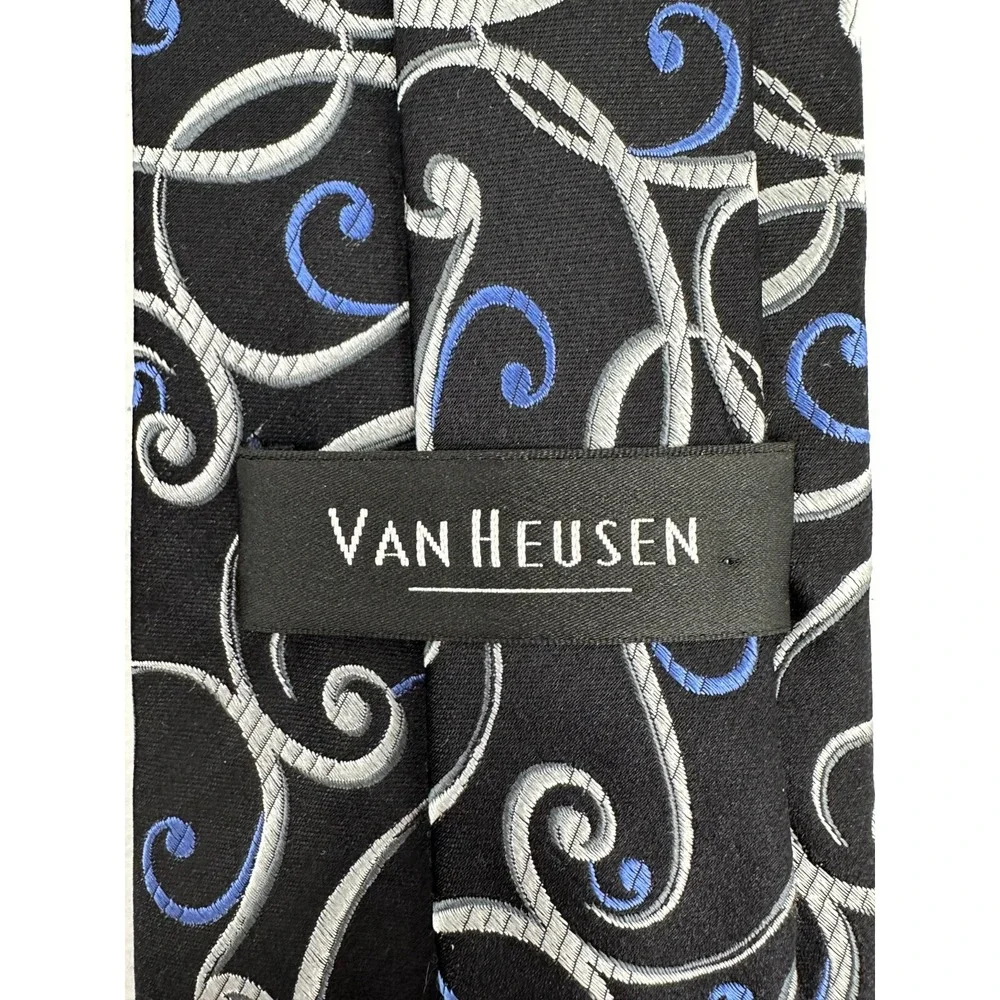Van Heusen Men's Designer Black Geometric Swirl Novelty Neck Tie 100% Silk